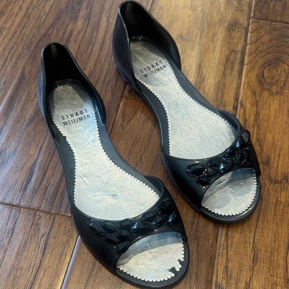 Stuart Weitzman Black Peep Toe jelly Flats